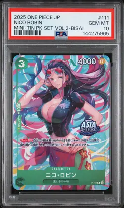2025 ONE PIECE JAPANESE MINI-TIN PACK SET VOL.2 BISAI #111 NICO ROBIN PSA 10 - Image 1