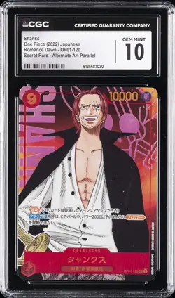 2022 ONE PIECE JPN ROMANCE DAWN SECRET RARE ALT ART #OP01-120 SHANKS CGC 10 GM - Image 1