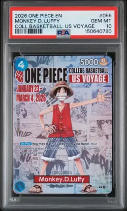 2026 ONE PIECE PROMOS COLLEGE BASKETBALL : US VOYAGE MONKEY D. LUFFY PSA 10 - Image 1