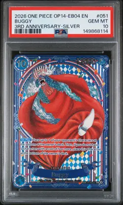 2026 ONE PIECE OP14-EB04-THE AZURE SEA'S SEVEN 3RD ANV-SILVER #051 BUGGY PSA 10 - Image 1