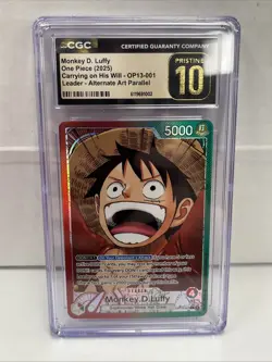 2025 ONE PIECE ENGLISH ALT ART #OP13-001 MONKEY D LUFFY CGC 10 PRISTINE - Image 1
