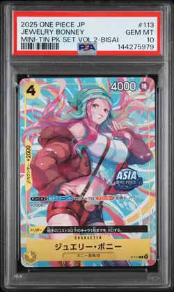2025 ONE PIECE JAPANESE MINI-TIN PACK SET VOL.2 BISAI #113 JEWELRY BONNEY PSA 10 - Image 1