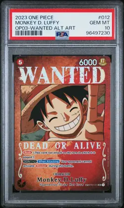 2023 One Piece English OP03 Wanted Alt Art #012 Monkey D. Luffy PSA 10 GEM MINT - Image 1