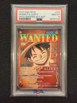 2023 One Piece English OP03 Wanted Alt Art #012 Monkey D. Luffy PSA 10 GEM MINT - Image 3