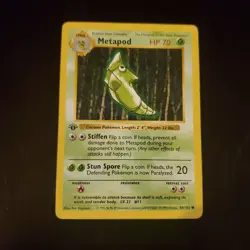 Base Set 1st Edition Shadowless Metapod Pokemon Trading Card LP 54/102 - Image 1