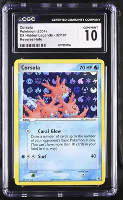 CGC 10 GEM MINT Corsola 2004 EX Hidden Legends 32/101 Reverse Holo Pokemon Card - Image 1