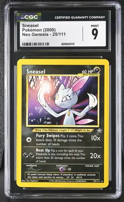 CGC 9 Sneasel 25/111 Rare Neo Genesis Pokemon Card - Image 1