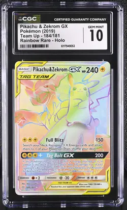 CGC 10 Pikachu & Zekrom GX Team Up 184/181 Rainbow Rare Holo Pokemon Card - Image 1