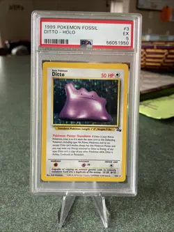 1999 Pokemon TCG Ditto Holo Rare 3/62 Fossil Set PSA 5 - Image 1