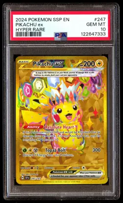 PSA 10 Pikachu EX 247 Pokemon Ssp En Surging Sparks 2024 Hyper Rare - Image 1