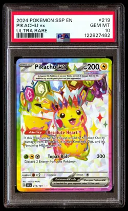 PSA 10 Pikachu EX 219 Pokemon Ssp En Surging Sparks 2024 Ultra Rare - Image 1