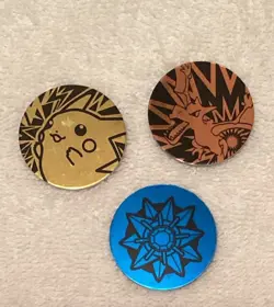 Vtg Lot of 3 Official Pokemon Hologram Coins Pikachu Stamie Aerodactyl Wizards - Image 1