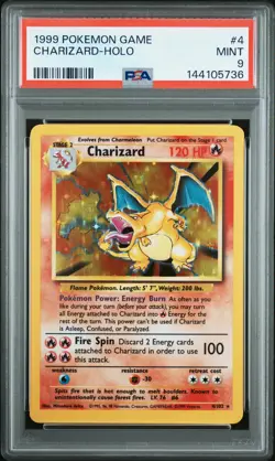 1999 POKEMON BASE SET UNLIMITED #4 CHARIZARD-HOLO PSA 9 - Image 1