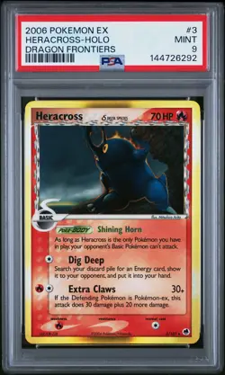 2006 POKEMON EX DRAGON FRONTIERS #3 HERACROSS-HOLO PSA 9 - Image 1