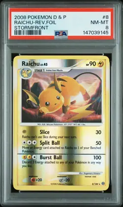 2008 POKEMON DIAMOND & PEARL STORMFRONT #8 RAICHU-REVERSE FOIL PSA 8 - Image 1