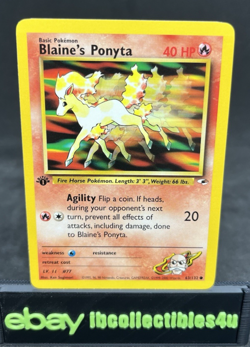 Pokemon Card 1st Edition Blaine’s Ponyta 63/132 -Gym Heroes Wotc 2000 NM F/S - Image 1