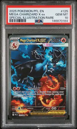 2025 POKEMON PFL EN-SPECIAL ILLUSTRATION RARE #125 MEGA CHARIZARD X EX PSA 10 - Image 1
