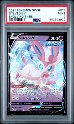 2021 POKEMON SWORD & SHIELD EVOLVING SKIES #074 SYLVEON V PSA 9 - Image 1