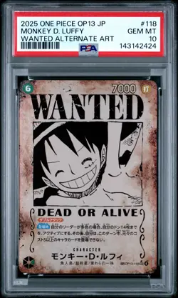 2025 ONE PIECE JPN CARRYING ON HIS WILL WANTED ALT ART MONKEY D. LUFFY PSA 10 - Image 1