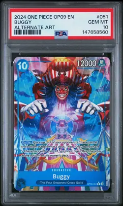 2024 ONE PIECE OP09-EMPERORS IN THE NEW WORLD ALTERNATE ART #051 BUGGY PSA 10 - Image 1