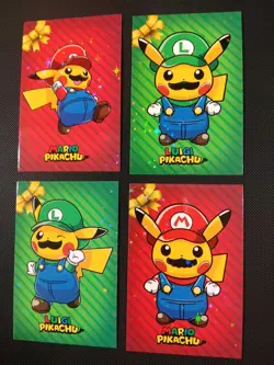 Pokemon 2024 Card Database Christmas Set Mario Luigi Pikachu 4x Set Star Holo - Image 1