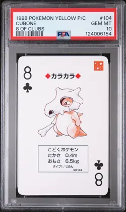 1998 POKEMON YELLOW VERSION PLAYING CARDS 8 OF CLUBS #104 CUBONE PSA 10 - Image 1