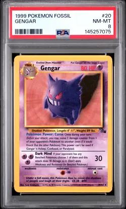 1999 POKEMON FOSSIL #20 GENGAR PSA 8 - Image 1
