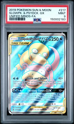 2019 POKEMON SUN & MOON UNIFIED MINDS #217 FULL ART/SLOWPOKE & PSYDUCK GX PSA 9 - Image 1