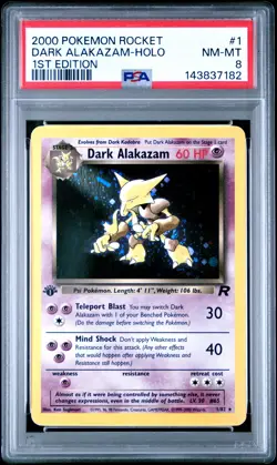 2000 POKEMON ROCKET 1ST EDITION #1 DARK ALAKAZAM-HOLO PSA 8 - Image 1