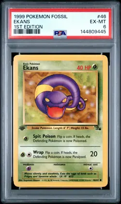1999 POKEMON FOSSIL 1ST ED #46 EKANS PSA 6 - Image 1