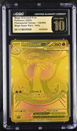 CGC PRISTINE 10 2025 POKEMON PFL EN-PHANTASMAL FLAMES #130 MEGA CHARIZARD X ex - Image 1