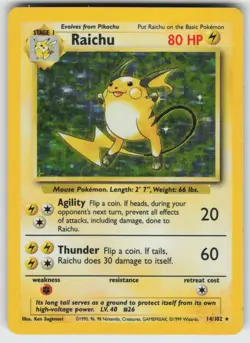 Raichu Holo Rare Base Set 014/102 Pokemon - Image 1