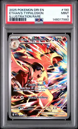 2025 POKEMON DRI EN-DESTINED RIVALS ILLUSTRATION RARE ETHAN'S TYPHLOSION PSA 9 - Image 1