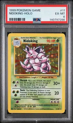 1999 POKEMON BASE SET UNLIMITED #11 NIDOKING-HOLO PSA 6 - Image 1