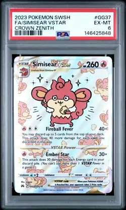 2023 POKEMON SWORD & SHIELD CROWN ZENITH #GG37 FULL ART/SIMISEAR VSTAR PSA 6 - Image 1