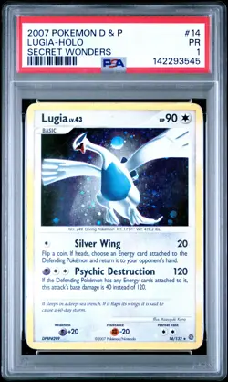 2007 POKEMON DIAMOND & PEARL SECRET WONDERS #14 LUGIA-HOLO PSA 1 - Image 1