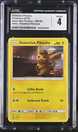 Pokemon TCG Detective Pikachu SM190 Black Star Promo 2019 CGC 4 VG/EX HOLO - Image 1