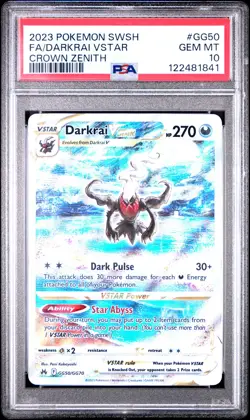 2023 POKEMON SWORD & SHIELD CROWN ZENITH #GG50 FULL ART/DARKRAI VSTAR PSA 10 - Image 1