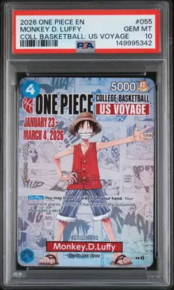 2026 ONE PIECE PROMOS COLLEGE BASKETBALL : US VOYAGE MONKEY D. LUFFY PSA 10 - Image 1