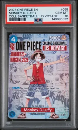 2026 ONE PIECE PROMOS COLLEGE BASKETBALL : US VOYAGE MONKEY D. LUFFY PSA 10 - Image 1