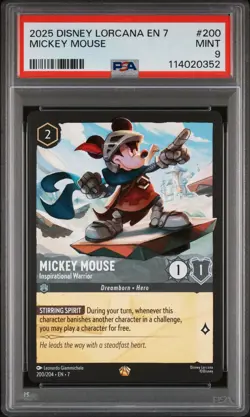 2025 DINSEY LORCANA EN 7 #200 MICKEY MOUSE - INSPIRATIONAL WARRIOR PSA 9 - Image 1
