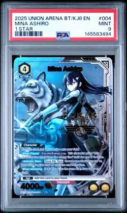 2025 UNION ARENA UE12BT/KJ8 KAIJU NO. 8 1 STAR #004 MINA ASHIRO PSA 9 - Image 1