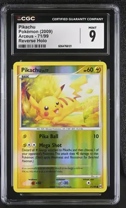 CGC 9 MINT Pikachu 2009 Arceus 71/99 Reverse Holo Pokemon Card - Image 1