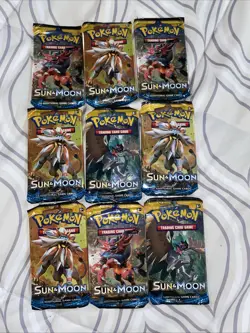 Pokemon TCG Sun And Moon Base Set 9x Booster Packs 90 Card NEW SEALED Random Art - Image 1