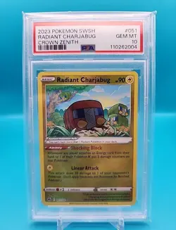 PSA 10 GEM MINT Radiant Charjabug 051/159 Crown Zenith Holo Pokemon Card - Image 1