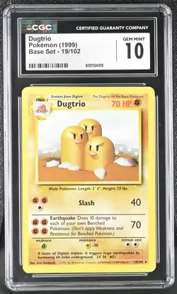 CGC 10 GEM MINT Dugtrio 1999 Base Set 19/102 Pokemon Card - Image 1