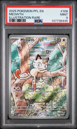 2025 POKEMON PFL EN-PHANTASMAL FLAMES ILLUSTRATION RARE #106 MEOWTH PSA 9 - Image 1