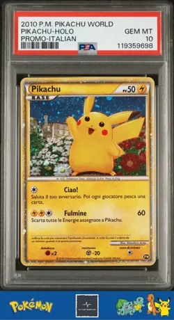 💉🫎 2010 Pokemon World Promo Pikachu Holo Italian PSA 10 - Image 1