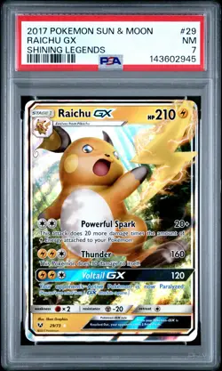 2017 POKEMON SUN & MOON SHINING LEGENDS #29 RAICHU GX PSA 7 - Image 1