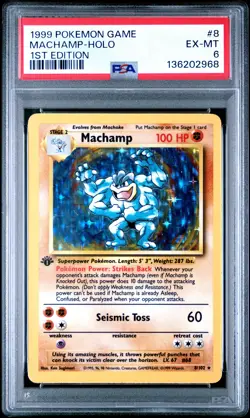 1999 POKEMON BASE SET 1ST EDITION #8 MACHAMP-HOLO PSA 6 - Image 1
